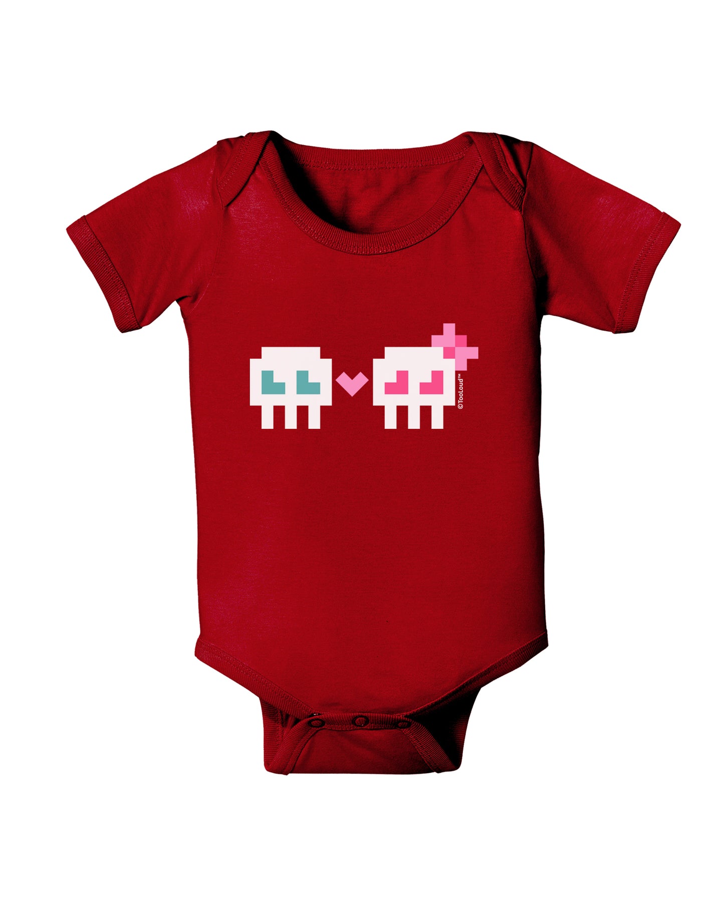8-Bit Skull Love - Boy and Girl Baby Bodysuit Dark-Baby Romper-TooLoud-Red-06-Months-Davson Sales