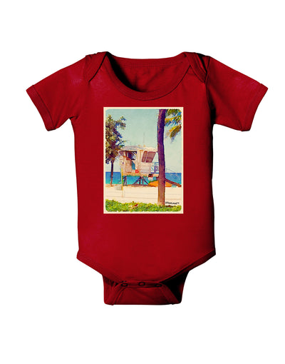 Lifeguard Station Watercolor Baby Bodysuit Dark-Baby Romper-TooLoud-Red-06-Months-Davson Sales