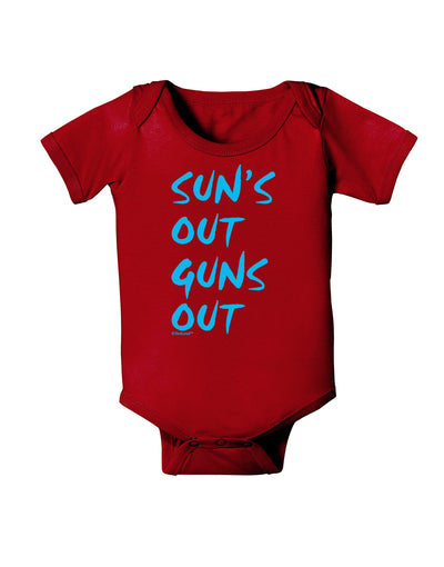 Suns Out Guns Out - Blue Baby Bodysuit Dark-Baby Romper-TooLoud-Red-06-Months-Davson Sales