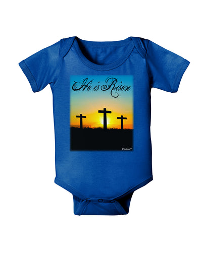 Three Crosses Sunrise - He Is Risen Baby Bodysuit Dark by TooLoud-Baby Romper-TooLoud-Royal-Blue-06-Months-Davson Sales