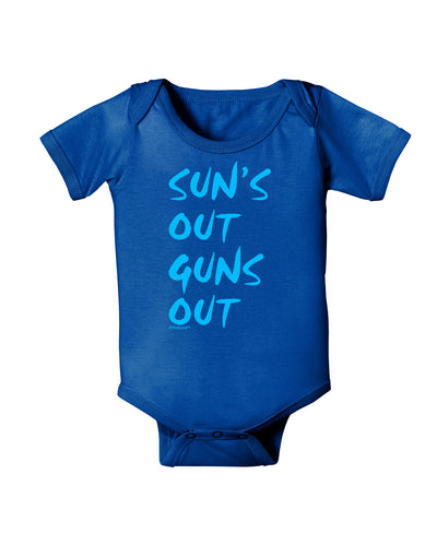 Suns Out Guns Out - Blue Baby Bodysuit Dark-Baby Romper-TooLoud-Royal-Blue-06-Months-Davson Sales