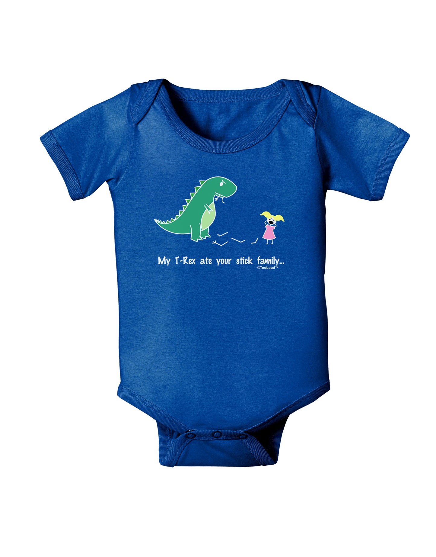 My T-Rex Ate Your Stick Family - Color Baby Bodysuit Dark by TooLoud-Baby Romper-TooLoud-Royal-Blue-06-Months-Davson Sales