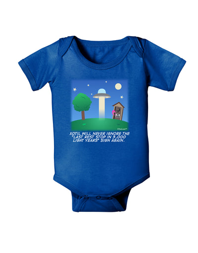 UFO Stopping At an Out-house Text Baby Bodysuit Dark by TooLoud-Baby Romper-TooLoud-Royal-Blue-06-Months-Davson Sales