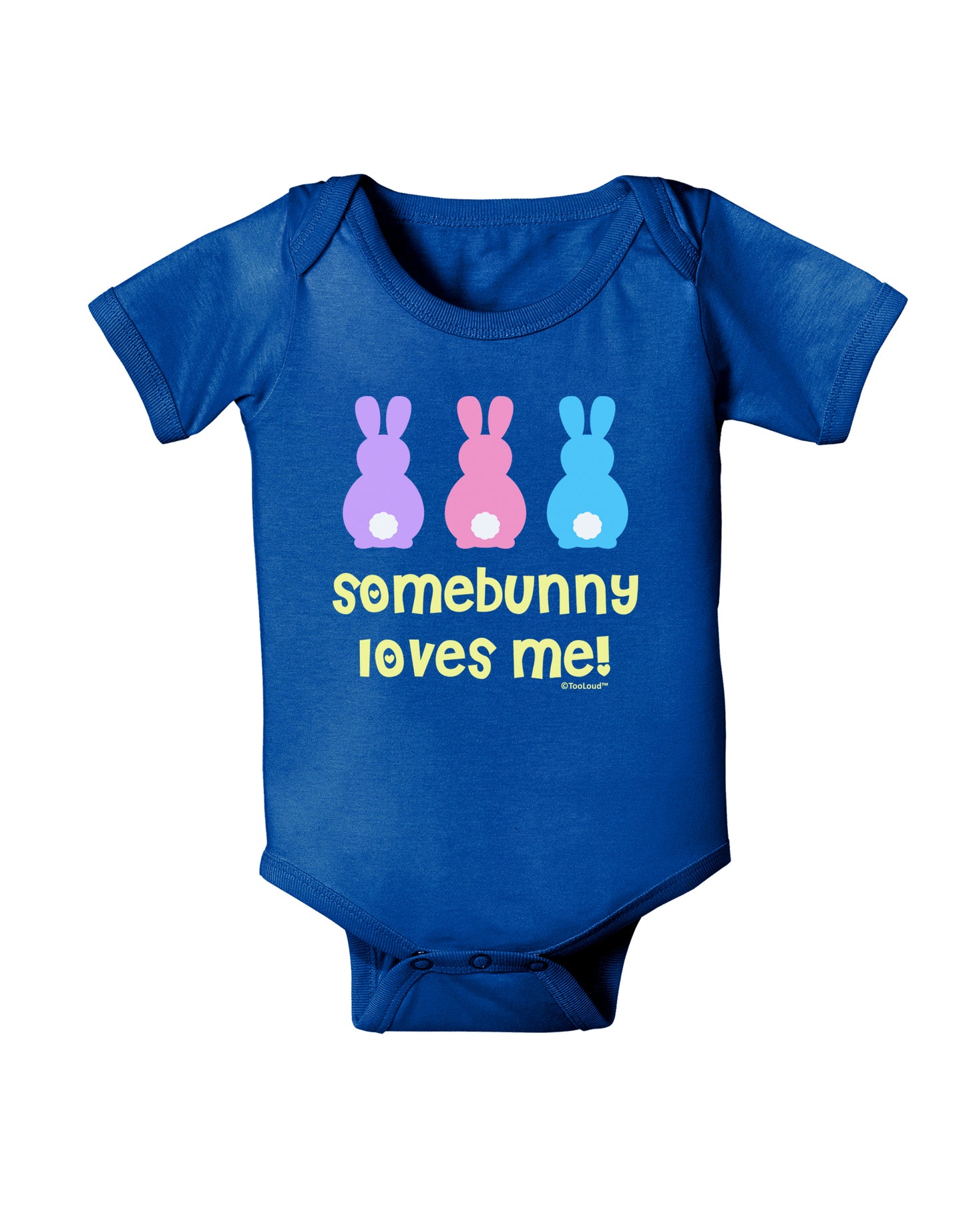 Three Easter Bunnies - Somebunny Loves Me Baby Bodysuit Dark by TooLoud-Baby Romper-TooLoud-Royal-Blue-06-Months-Davson Sales