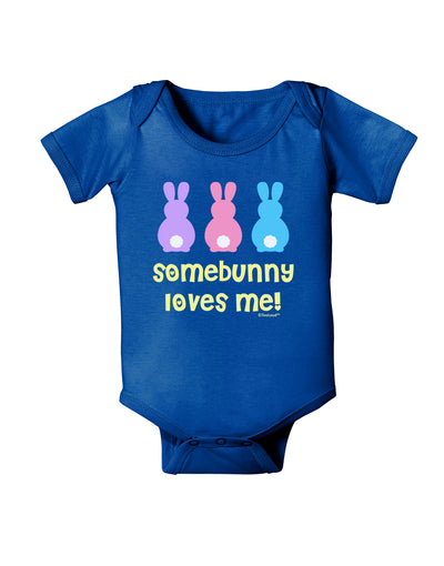 Three Easter Bunnies - Somebunny Loves Me Baby Bodysuit Dark by TooLoud-Baby Romper-TooLoud-Royal-Blue-06-Months-Davson Sales