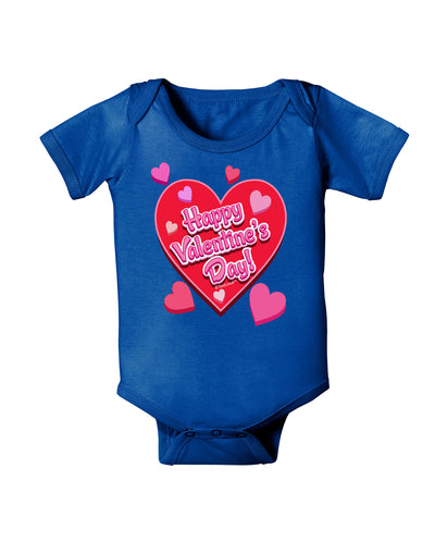 Happy Valentine's Day Romantic Hearts Baby Bodysuit Dark-Baby Romper-TooLoud-Royal-Blue-06-Months-Davson Sales