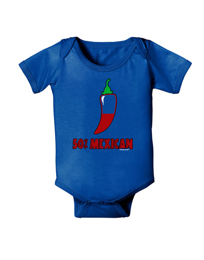 Fifty Percent Mexican Baby Bodysuit Dark-Baby Romper-TooLoud-Royal-Blue-06-Months-Davson Sales