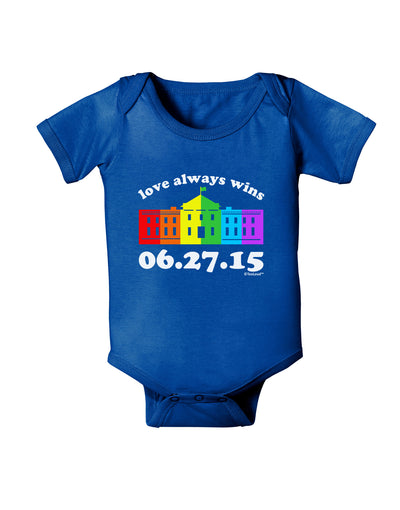 Love Always Wins with Date - Marriage Equality Baby Bodysuit Dark-Baby Romper-TooLoud-Royal-Blue-06-Months-Davson Sales