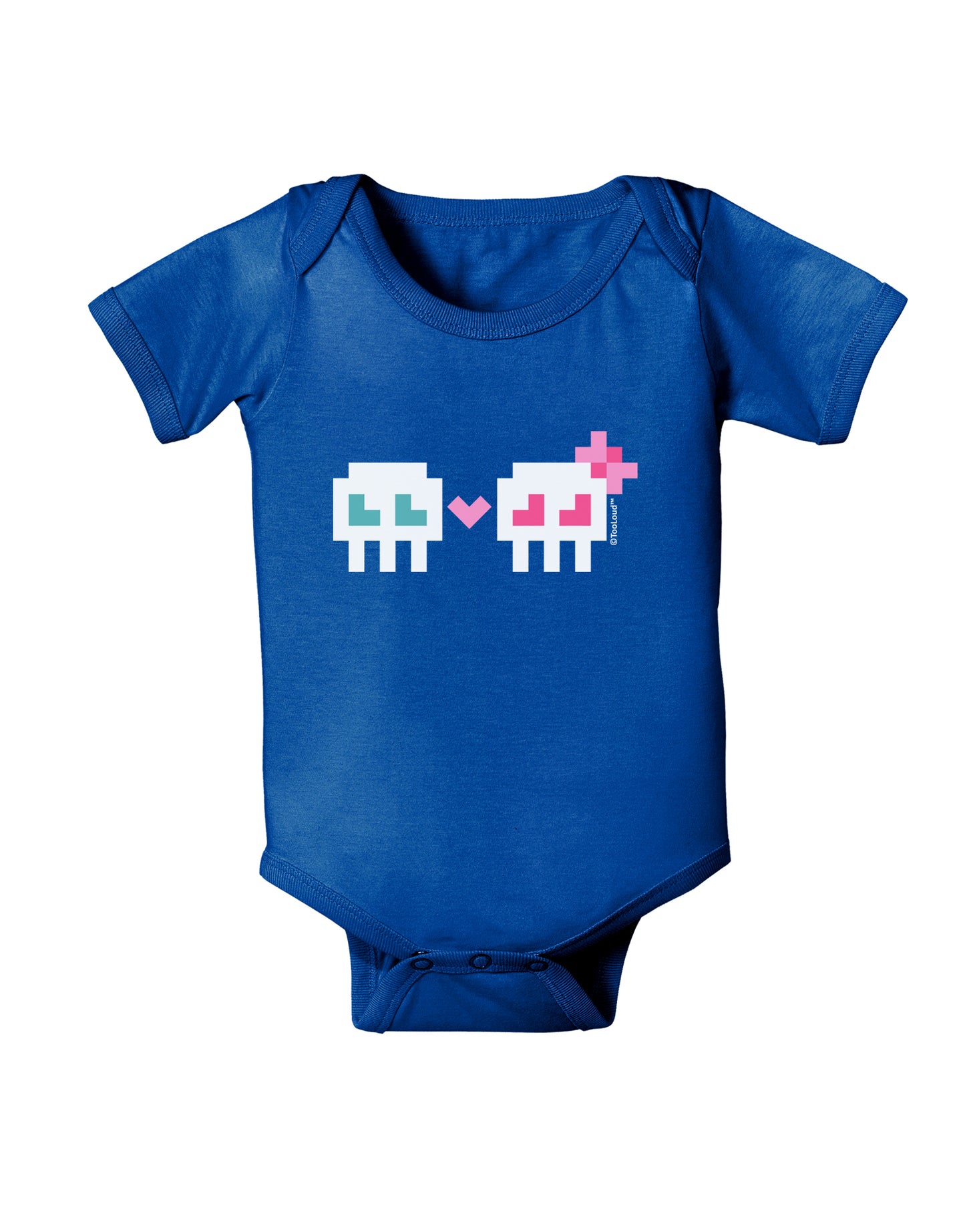 8-Bit Skull Love - Boy and Girl Baby Bodysuit Dark-Baby Romper-TooLoud-Royal-Blue-06-Months-Davson Sales