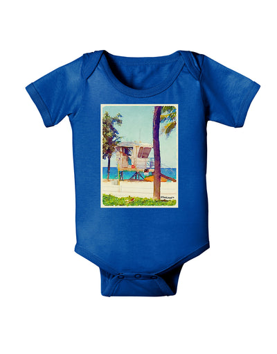 Lifeguard Station Watercolor Baby Bodysuit Dark-Baby Romper-TooLoud-Royal-Blue-06-Months-Davson Sales