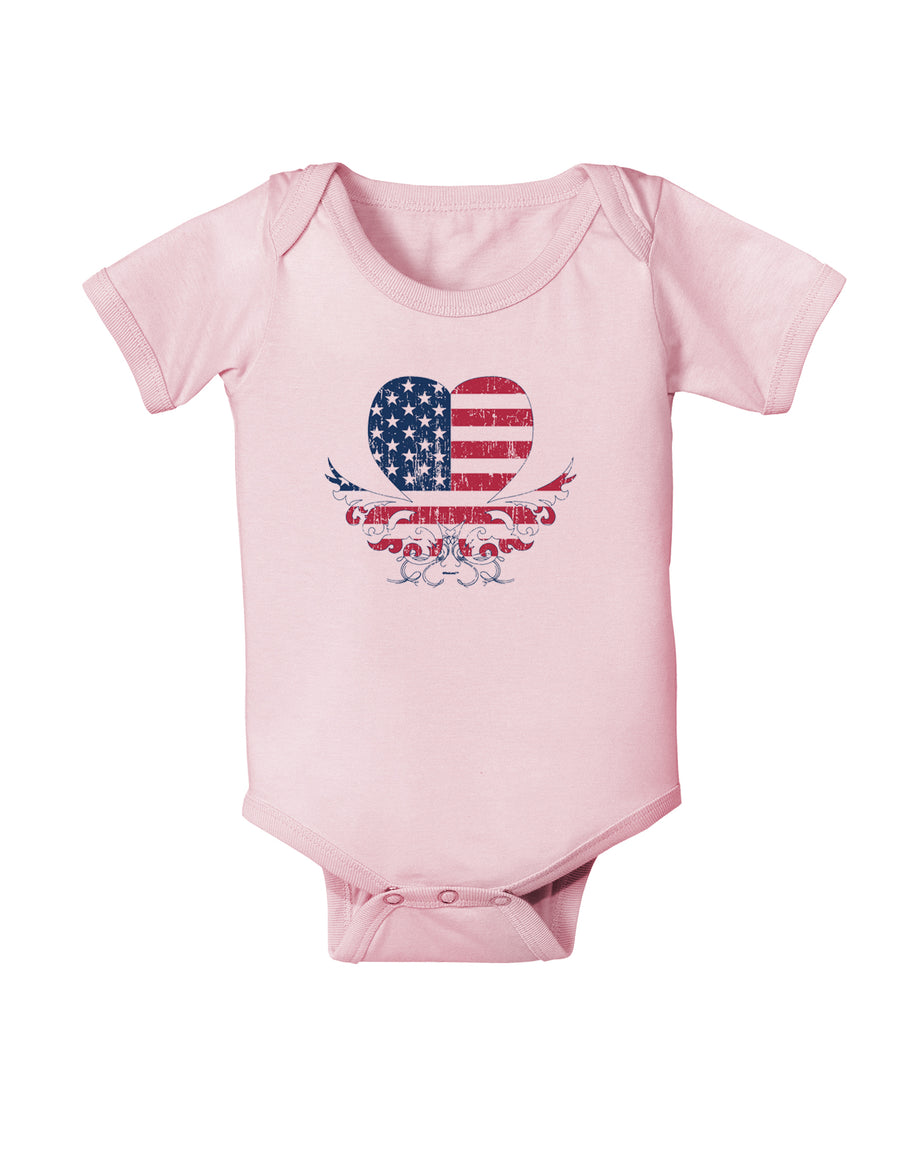 American Flag Decorative Floral Heart Vintage Baby Bodysuit One Piece-Baby Romper-TooLoud-White-06-Months-Davson Sales