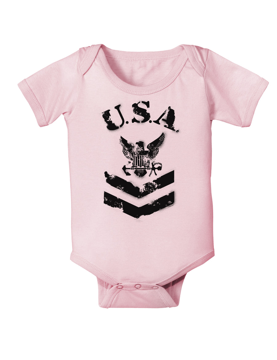 USA Military Navy Stencil Logo Baby Bodysuit One Piece-Baby Romper-TooLoud-White-06-Months-Davson Sales