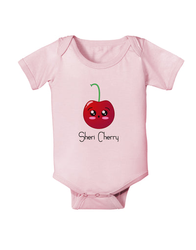 Sheri Cherry Text Baby Bodysuit One Piece-Baby Romper-TooLoud-Light-Pink-06-Months-Davson Sales