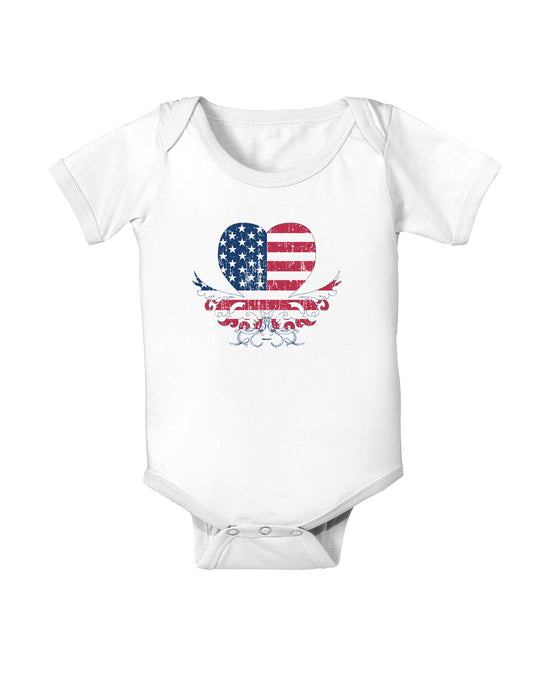 American Flag Decorative Floral Heart Vintage Baby Bodysuit One Piece-Baby Romper-TooLoud-White-06-Months-Davson Sales