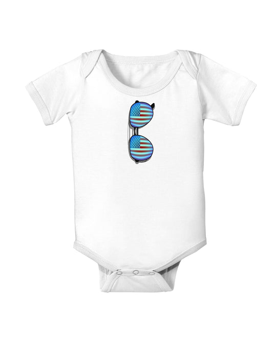 Blue American Flag Aviator Sunglasses Baby Bodysuit One Piece-Baby Romper-TooLoud-White-06-Months-Davson Sales