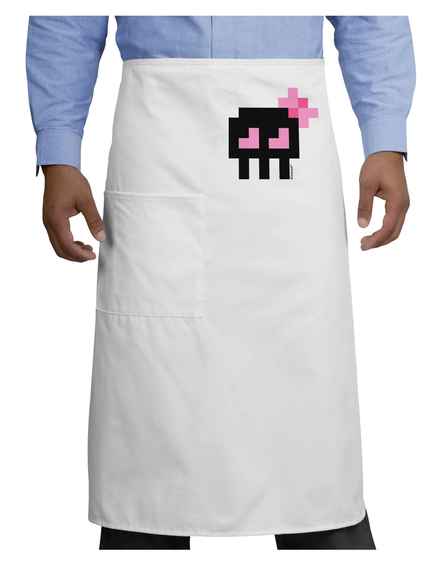 Retro 8-Bit Skull with Pink Bow Adult Bistro Apron-Bistro Apron-TooLoud-White-One-Size-Adult-Davson Sales