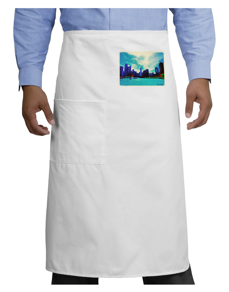 Chicago Skyline Watercolor Adult Bistro Apron-Bistro Apron-TooLoud-White-One-Size-Adult-Davson Sales