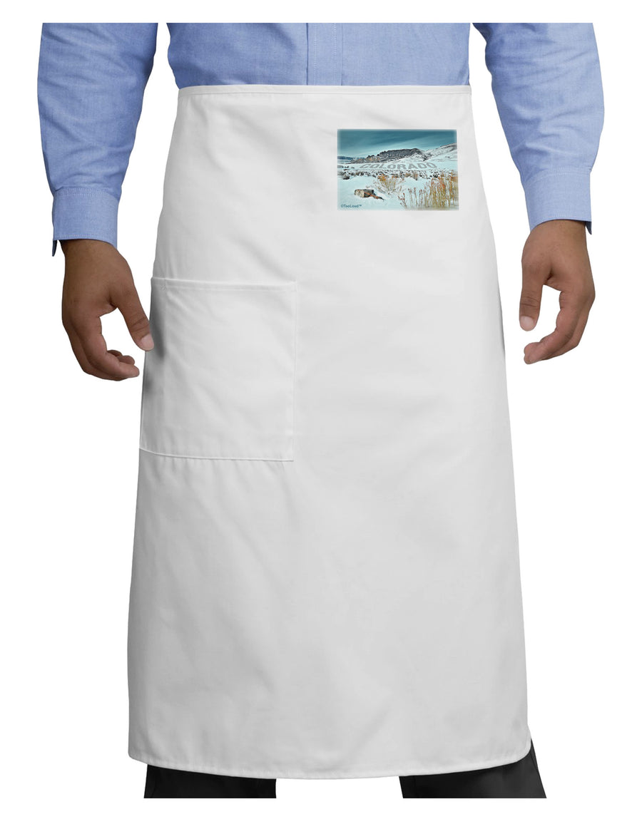 CO Snow Scene Text Adult Bistro Apron-Bistro Apron-TooLoud-White-One-Size-Adult-Davson Sales