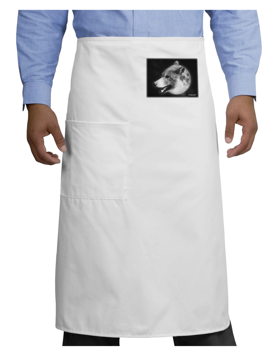 TooLoud White Wolf Moon Adult Bistro Apron-Bistro Apron-TooLoud-White-One-Size-Adult-Davson Sales