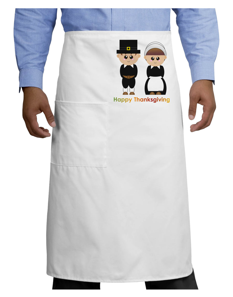 Cute Pilgrim Couple Happy Thanksgiving Adult Bistro Apron-Bistro Apron-TooLoud-White-One-Size-Adult-Davson Sales