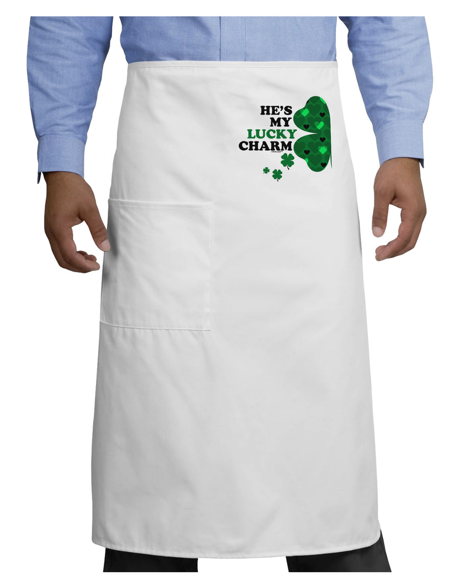 He's My Lucky Charm - Left Adult Bistro Apron-Bistro Apron-TooLoud-White-One-Size-Adult-Davson Sales