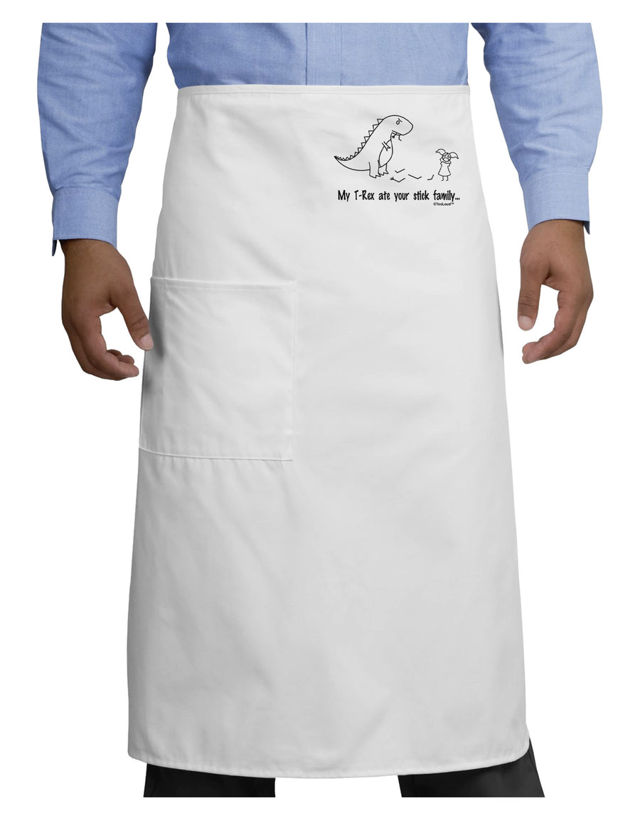 My T-Rex Ate Your Stick Family - Line Adult Bistro Apron by TooLoud-Bistro Apron-TooLoud-White-One-Size-Adult-Davson Sales