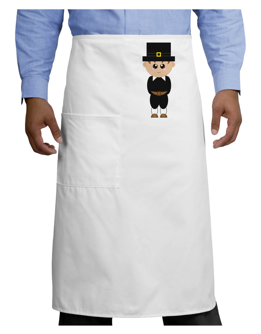 Cute Pilgrim Boy Thanksgiving Adult Bistro Apron-Bistro Apron-TooLoud-White-One-Size-Adult-Davson Sales