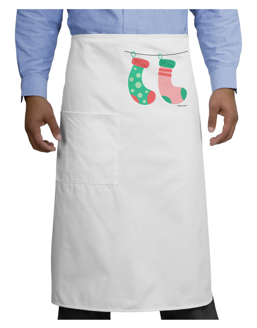 Cute Mrs and Mrs Christmas Couple Stockings Adult Bistro Apron by TooLoud-Bistro Apron-TooLoud-White-One-Size-Adult-Davson Sales