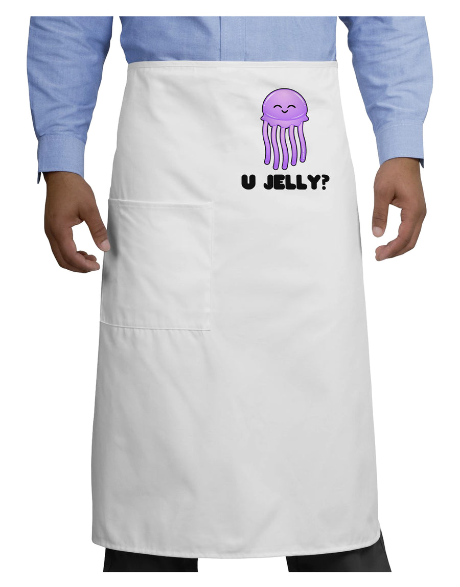 U Jelly Cute Jellyfish Adult Bistro Apron by TooLoud-Bistro Apron-TooLoud-White-One-Size-Adult-Davson Sales