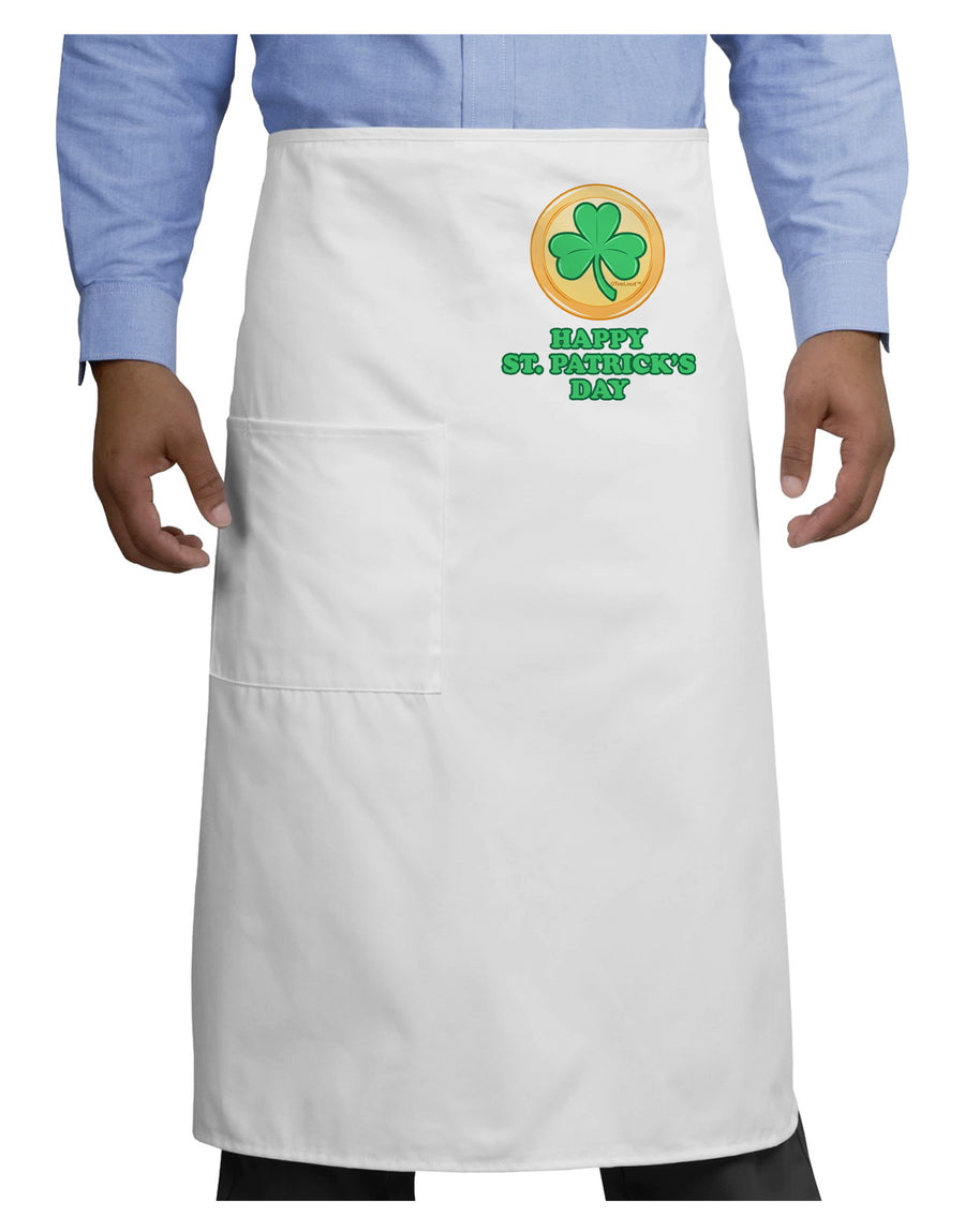 Shamrock Button - St Patrick's Day Adult Bistro Apron by TooLoud-Bistro Apron-TooLoud-White-One-Size-Adult-Davson Sales