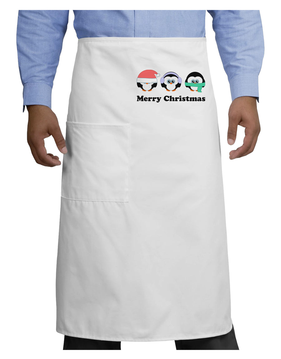 Merry Christmas Penguins See Hear Speak No Evil Adult Bistro Apron-Bistro Apron-TooLoud-White-One-Size-Adult-Davson Sales