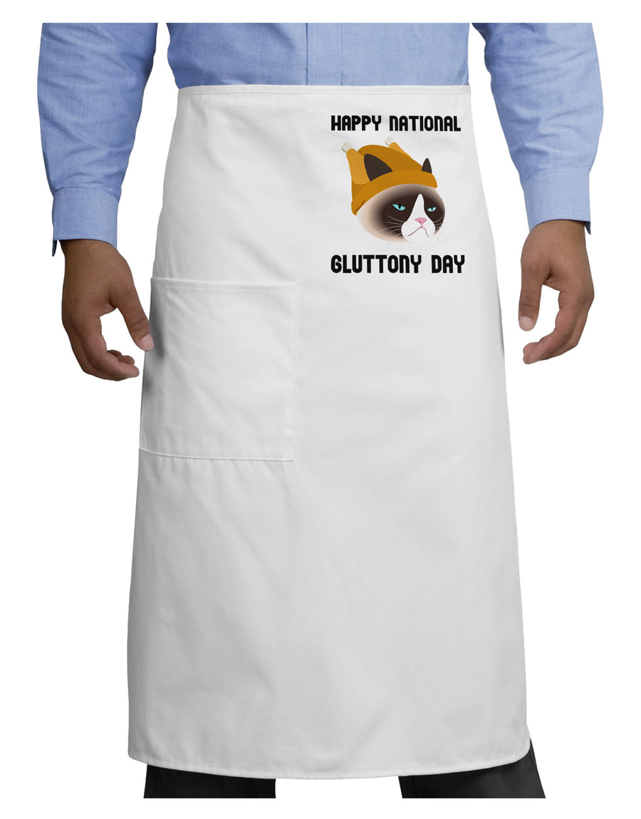 Gluttony Day Disgruntled Cat Adult Bistro Apron by-Bistro Apron-TooLoud-White-One-Size-Adult-Davson Sales