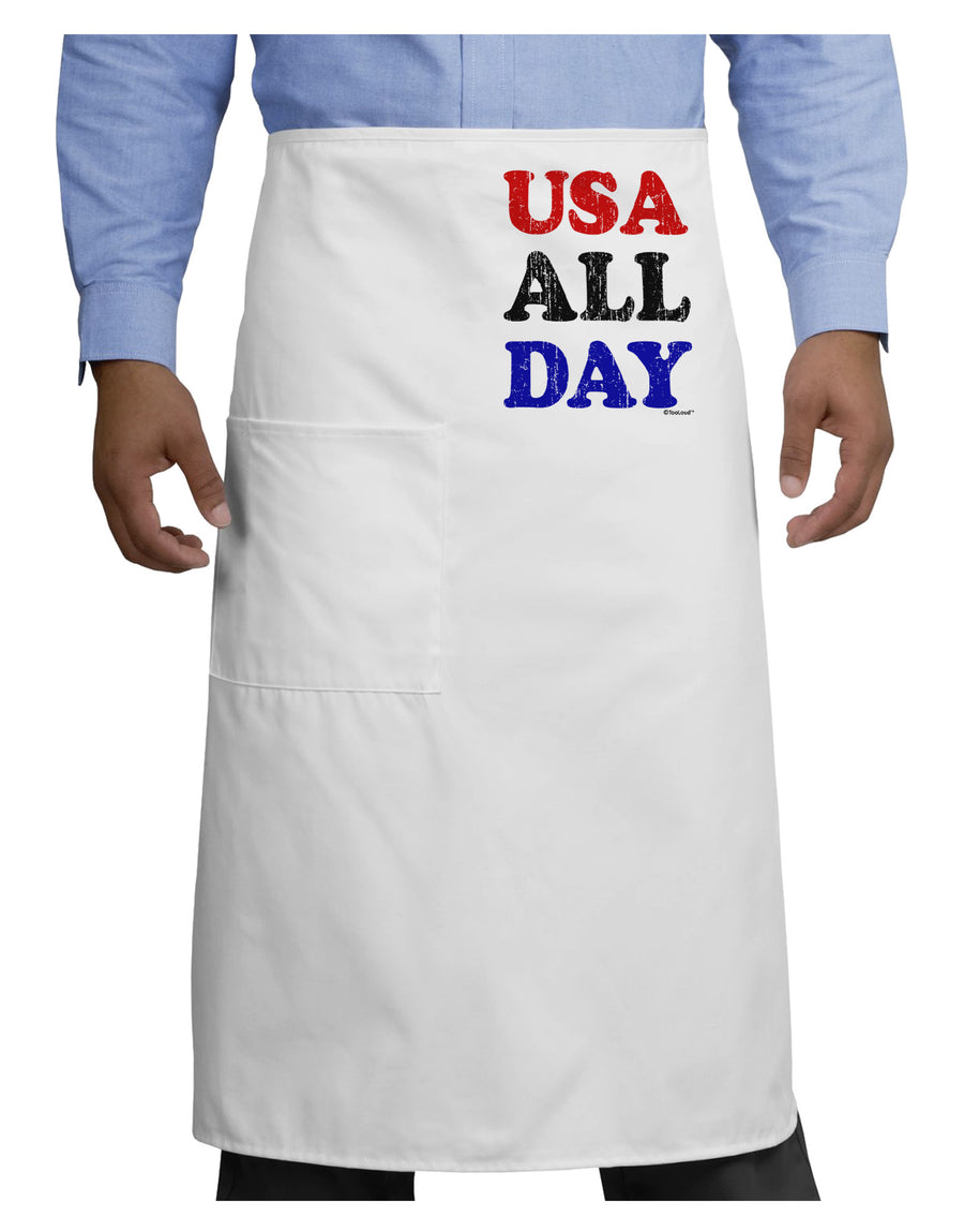 USA All Day - Distressed Patriotic Design Adult Bistro Apron by TooLoud-Bistro Apron-TooLoud-White-One-Size-Adult-Davson Sales