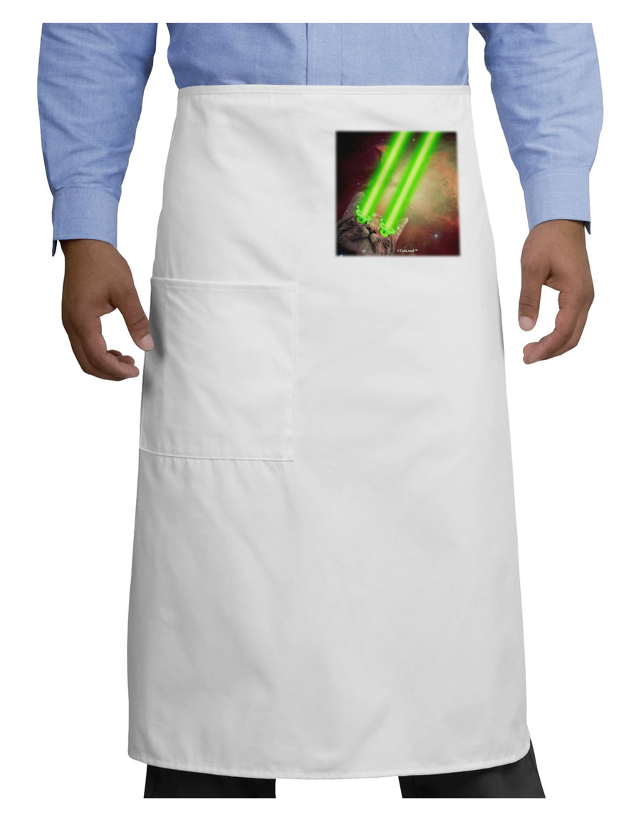 Laser Eyes Cat in Space Design Adult Bistro Apron by TooLoud-Bistro Apron-TooLoud-White-One-Size-Adult-Davson Sales