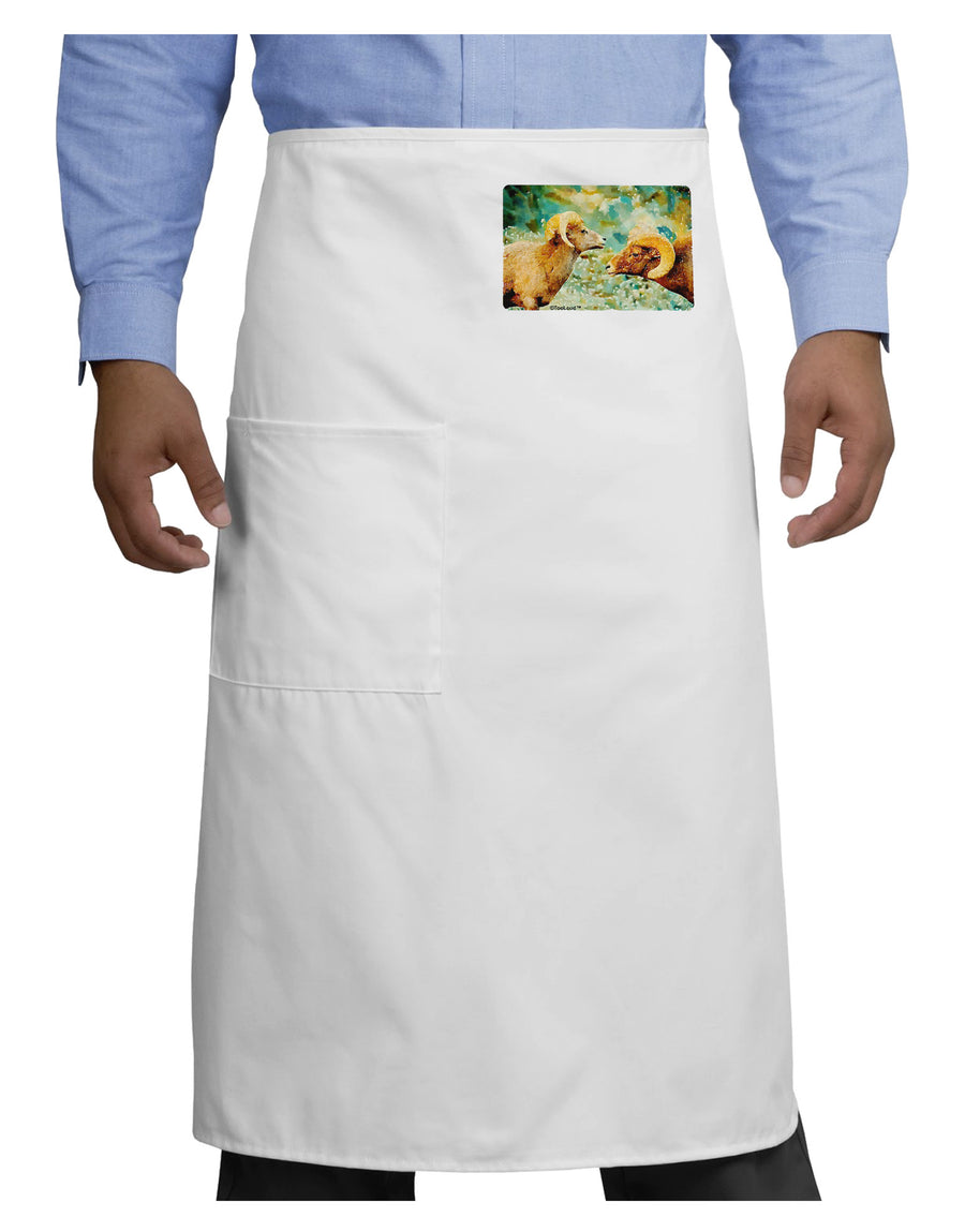 Two Bighorn Rams Watercolor Adult Bistro Apron-Bistro Apron-TooLoud-White-One-Size-Adult-Davson Sales