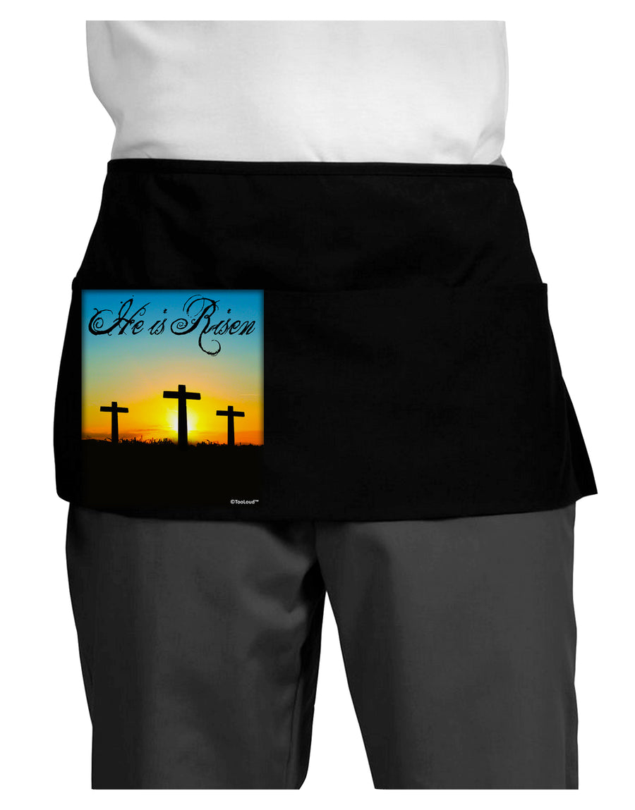 Three Crosses Sunrise - He Is Risen Dark Adult Mini Waist Apron, Server Apron by TooLoud-Mini Waist Apron-TooLoud-Black-One-Size-Davson Sales