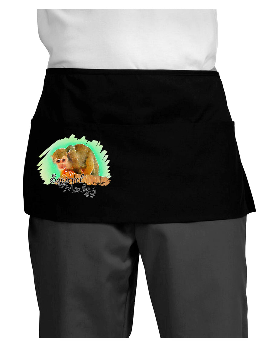 Squirrel Monkey Watercolor Text Dark Adult Mini Waist Apron, Server Apron-Mini Waist Apron-TooLoud-Black-One-Size-Davson Sales