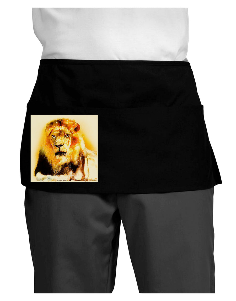 Lion Watercolor 4 Dark Adult Mini Waist Apron, Server Apron-Mini Waist Apron-TooLoud-Black-One-Size-Davson Sales