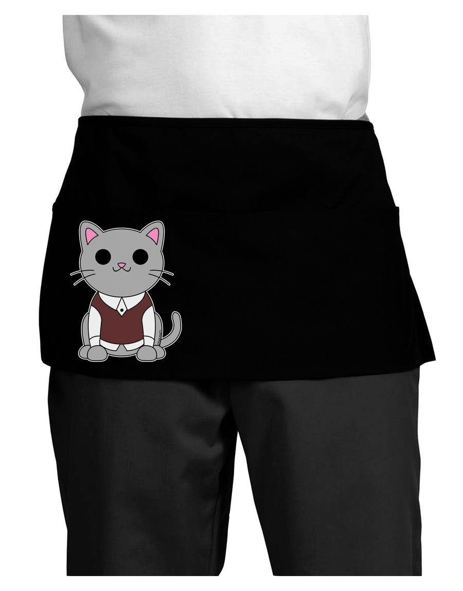 Cute Sweater Vest Cat Design Dark Adult Mini Waist Apron, Server Apron by TooLoud-Mini Waist Apron-TooLoud-Black-One-Size-Davson Sales