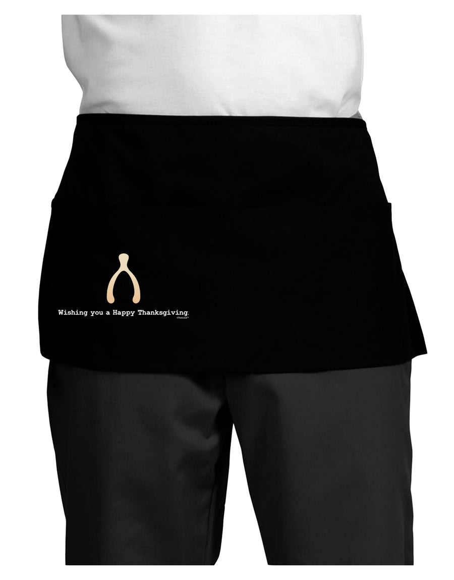 TooLoud Wishing You a Happy Thanksgiving Wishbone Dark Adult Mini Waist Apron, Server Apron-Mini Waist Apron-TooLoud-Black-One-Size-Davson Sales