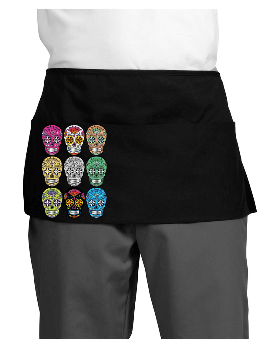 Dia de los Muertos Calaveras Sugar Skulls Dark Adult Mini Waist Apron, Server Apron-Mini Waist Apron-TooLoud-Black-One-Size-Davson Sales