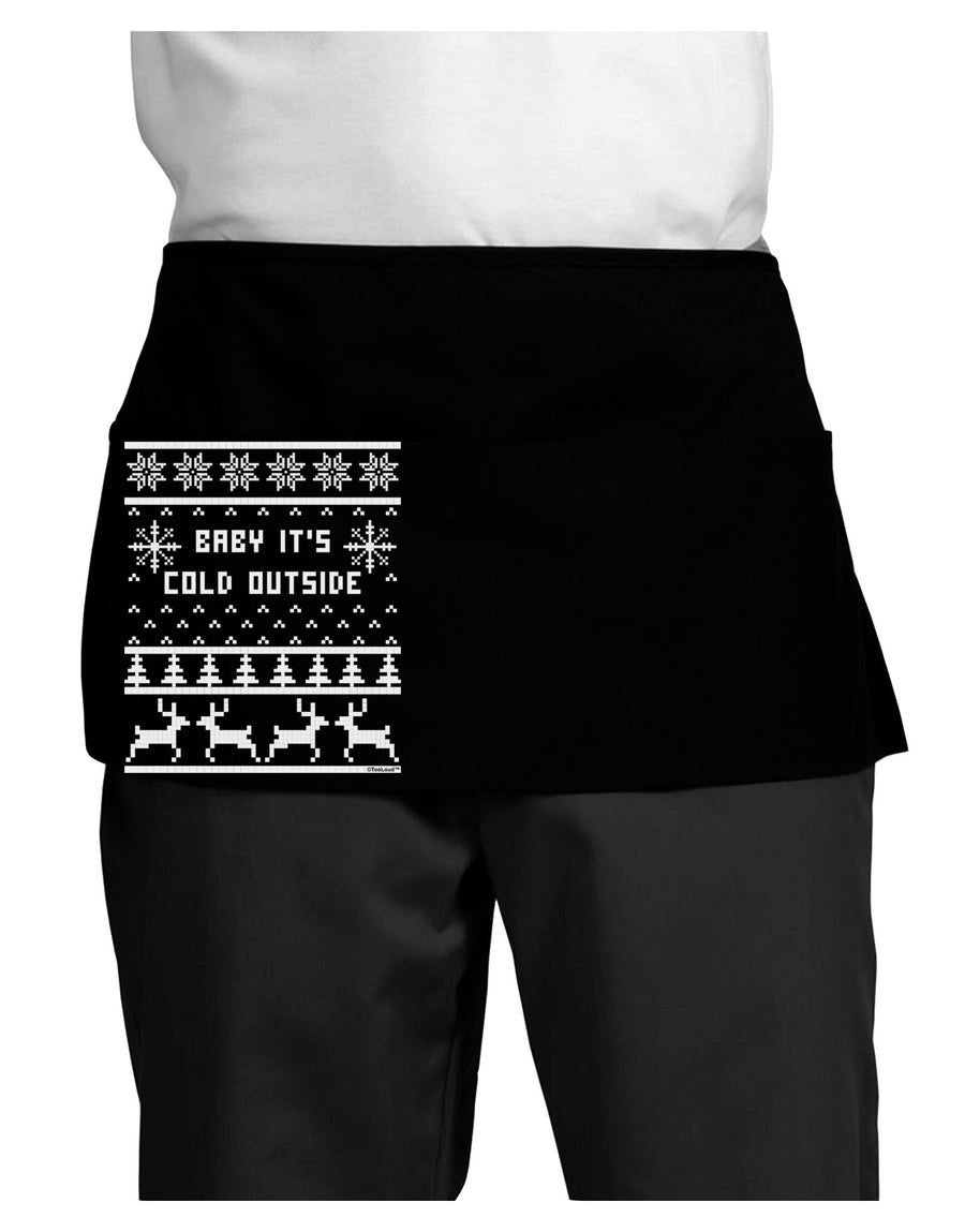 Baby It's Cold Outside Christmas Sweater Design Dark Adult Mini Waist Apron, Server Apron-Mini Waist Apron-TooLoud-Black-One-Size-Davson Sales