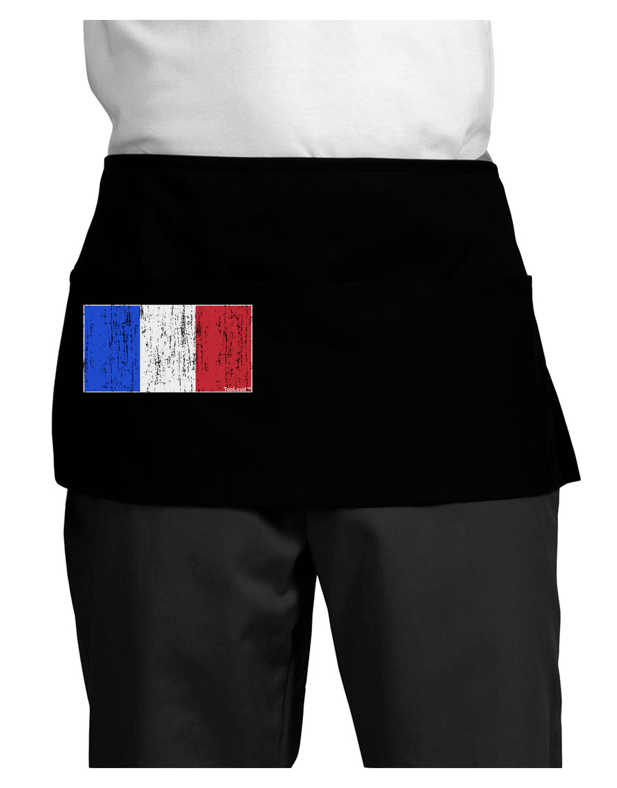 French Flag - France Distressed Dark Adult Mini Waist Apron, Server Apron by TooLoud-Mini Waist Apron-TooLoud-Black-One-Size-Davson Sales