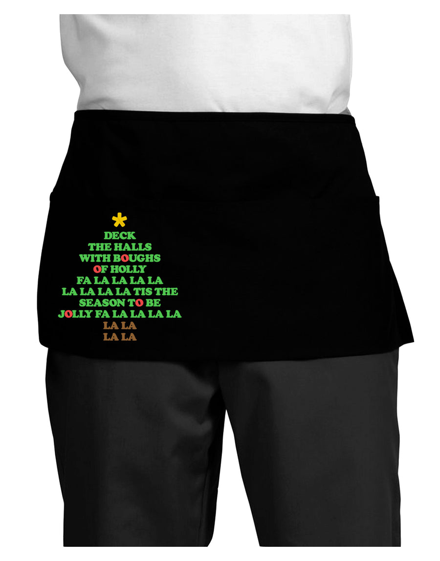 Deck the Halls Lyrics Christmas Tree Dark Adult Mini Waist Apron, Server Apron-Mini Waist Apron-TooLoud-Black-One-Size-Davson Sales