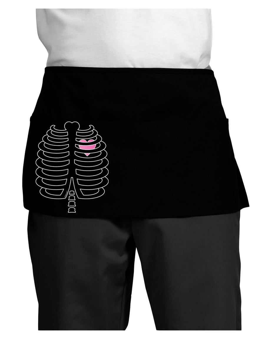 Black Skeleton Ribcage with Pink Heart Halloween Dark Adult Mini Waist Apron, Server Apron-Mini Waist Apron-TooLoud-Black-One-Size-Davson Sales