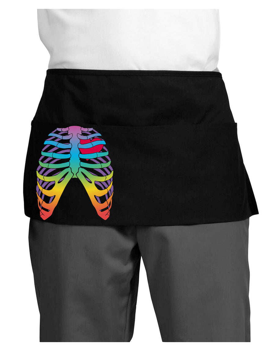 Rainbow Skeleton Ribcage with Heart Dark Adult Mini Waist Apron, Server Apron-Mini Waist Apron-TooLoud-Black-One-Size-Davson Sales