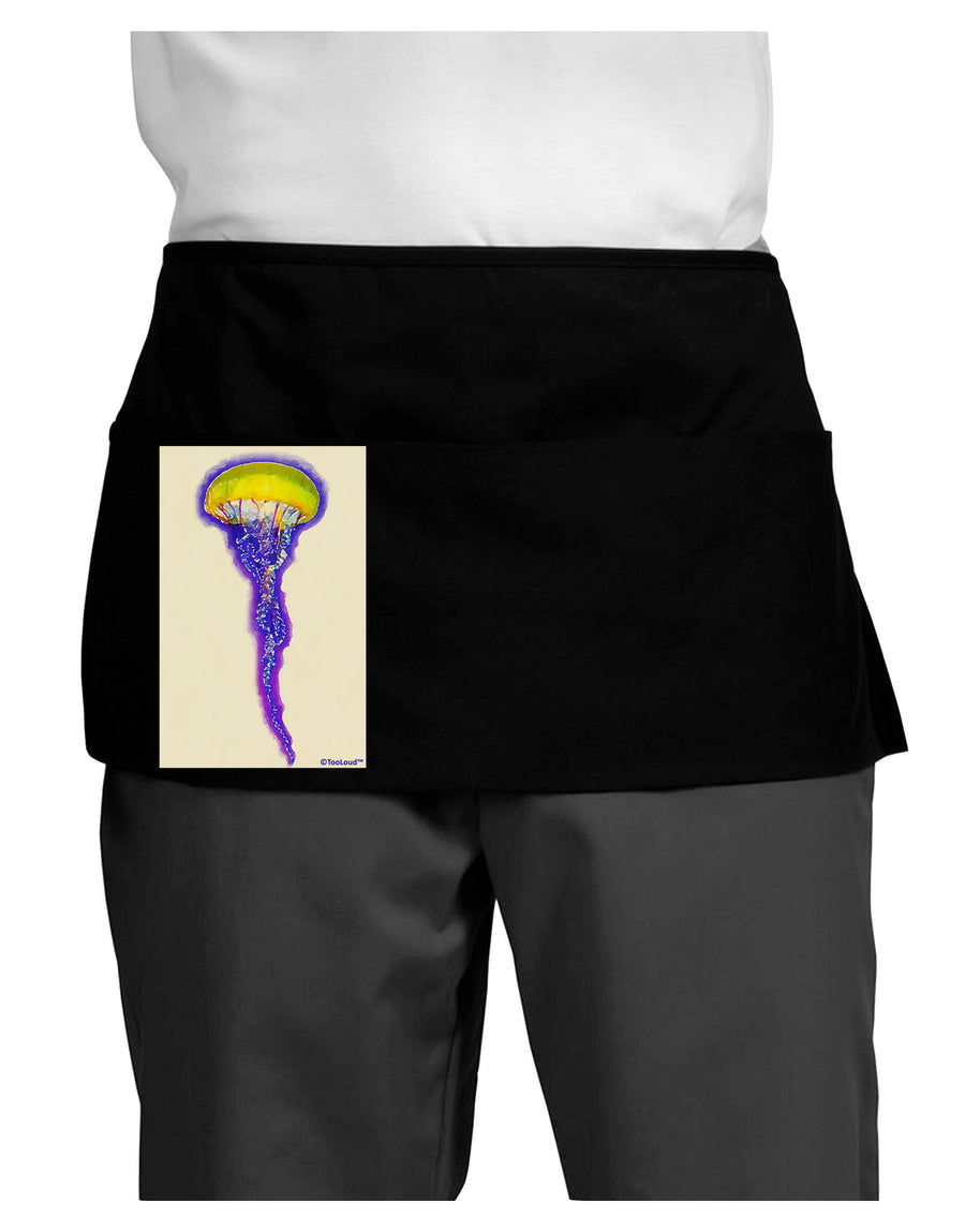 Jellyfish Outlined in Purple Watercolor Dark Adult Mini Waist Apron, Server Apron-Mini Waist Apron-TooLoud-Black-One-Size-Davson Sales