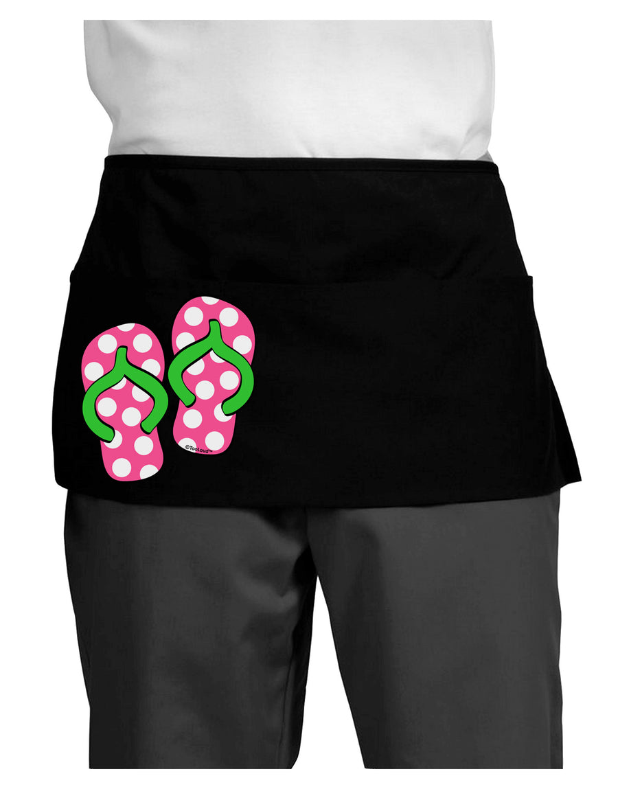 Cute Polka Dot Flip Flops - Pink and Green Dark Adult Mini Waist Apron, Server Apron-Mini Waist Apron-TooLoud-Black-One-Size-Davson Sales