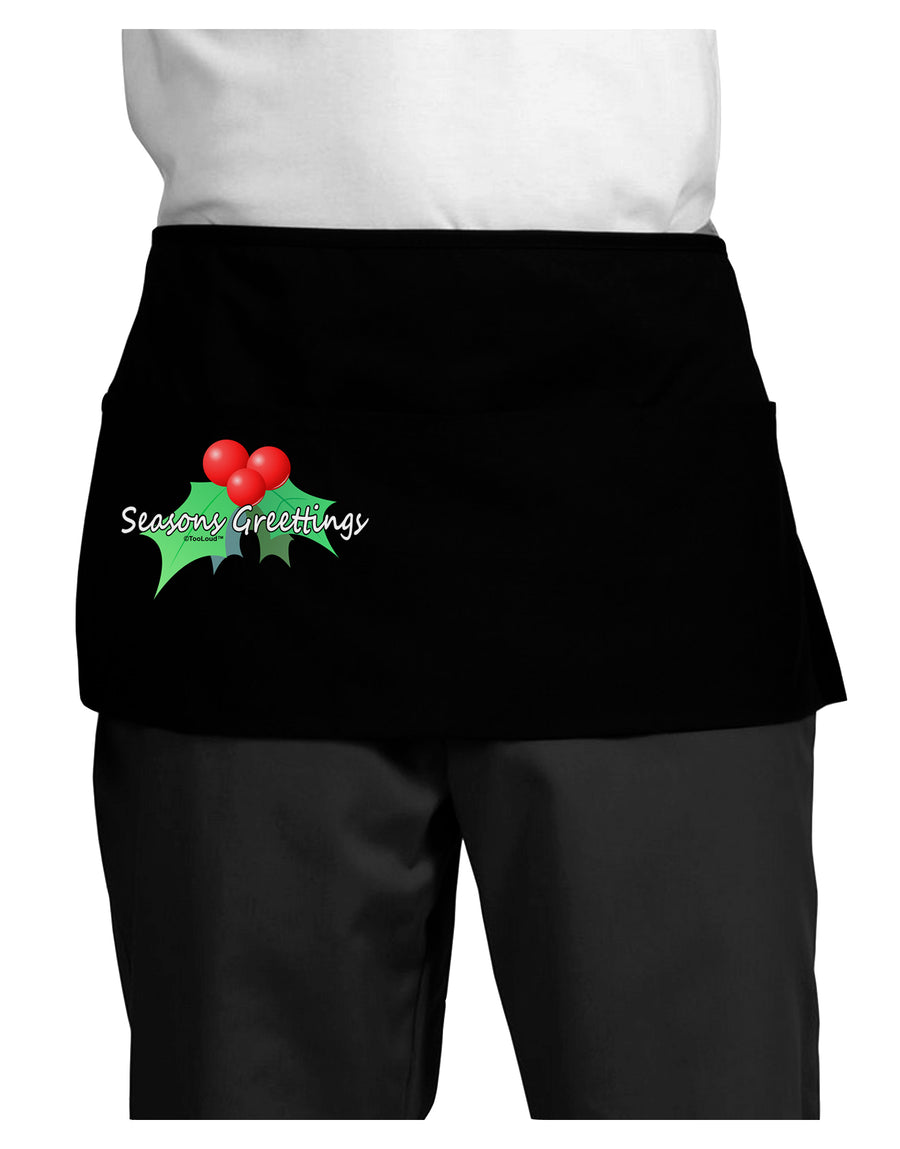 Holly Seasons Greetings Text Dark Adult Mini Waist Apron, Server Apron by TooLoud-Mini Waist Apron-TooLoud-Black-One-Size-Davson Sales