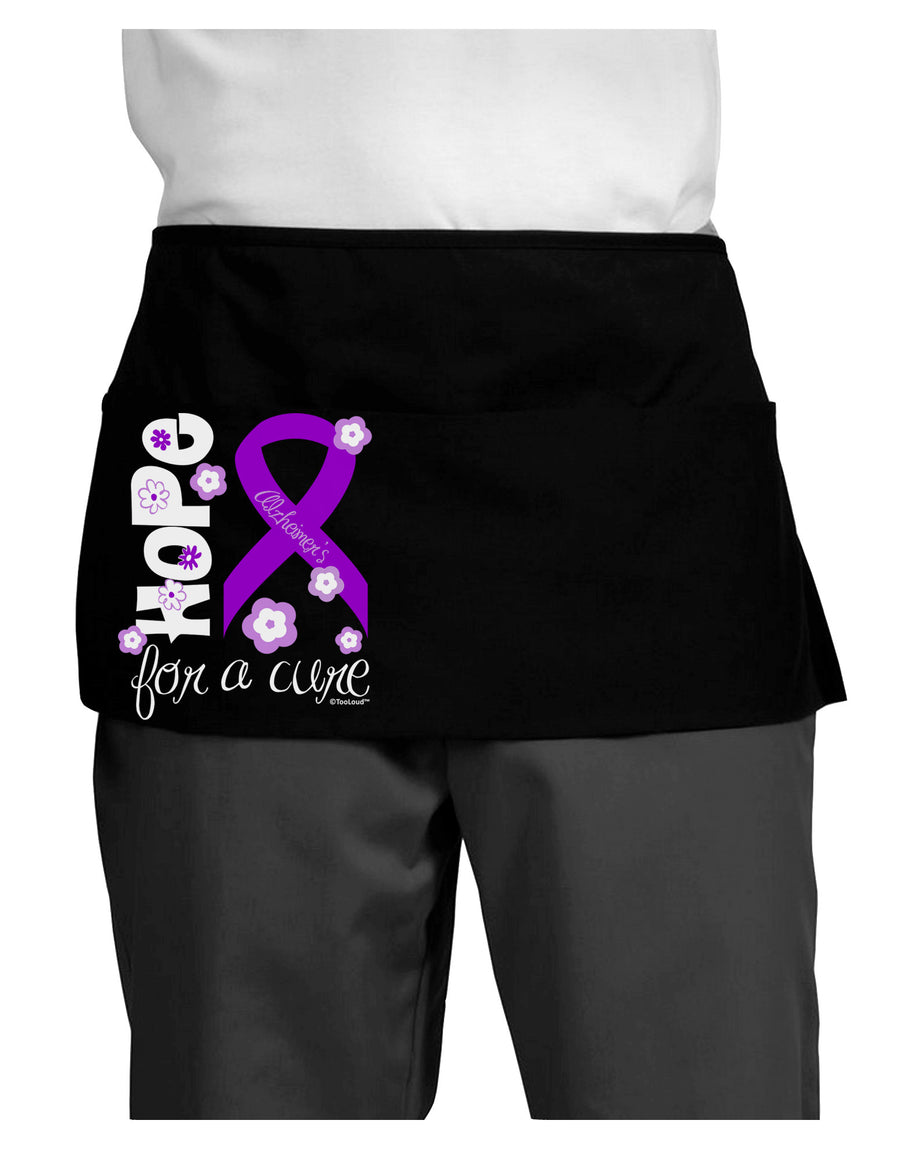 Hope for a Cure - Purple Ribbon Alzheimers Disease - Flowers Dark Adult Mini Waist Apron, Server Apron-Mini Waist Apron-TooLoud-Black-One-Size-Davson Sales